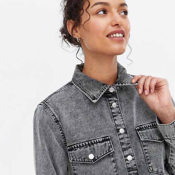 FRANK & OAK Acid Wash Grey Button Up Short Sleeve Shirt Top S - Picture 2 of 7